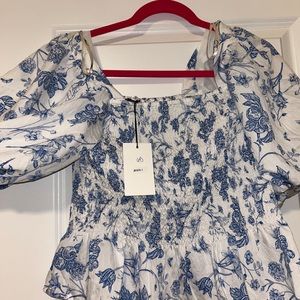 White & Blue Puffy Sleeve Blouse